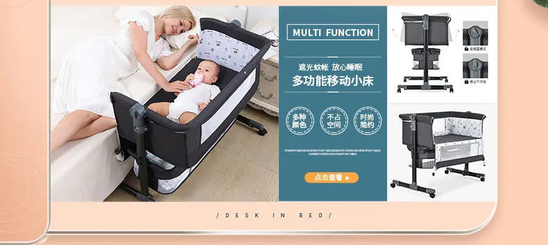 Baby Bed Crib Portable Bassinet Bedside Liftable Cradle Bed Playpen Newborn With Changing Table Storage Bag Mosquito Net