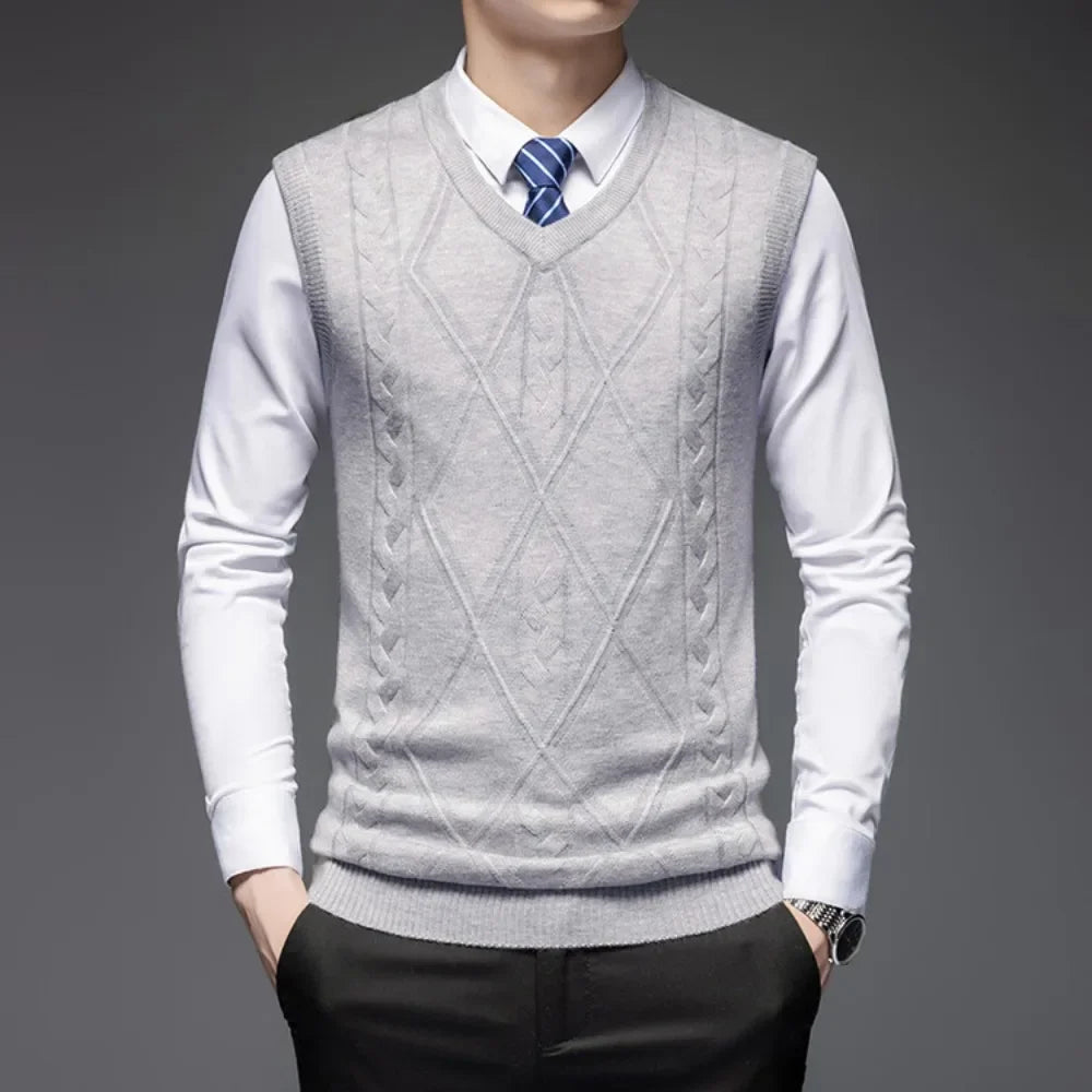 2026 New Trend Men's Business Casual Pullover Wear Warm Sleeveless Wool Knitted Sweater Vest Tops