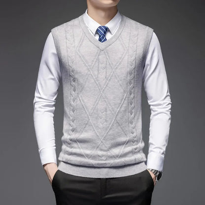 2026 New Trend Men's Business Casual Pullover Wear Warm Sleeveless Wool Knitted Sweater Vest Tops
