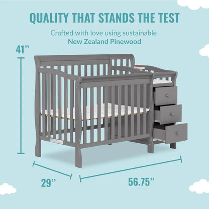 4-in-1 Mini Convertible Crib And Changer in Storm Grey, Greengard Gold Certified, Non-Toxic Finish