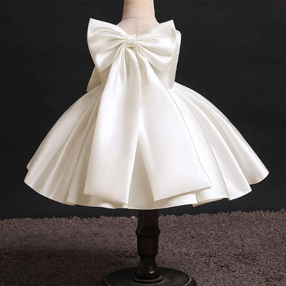 Toddler Baby Girls Summer Big Bow Baptism Dresses for Birthday Party Wedding Dress Children Costumes Princess Fluffy Prom Gown
