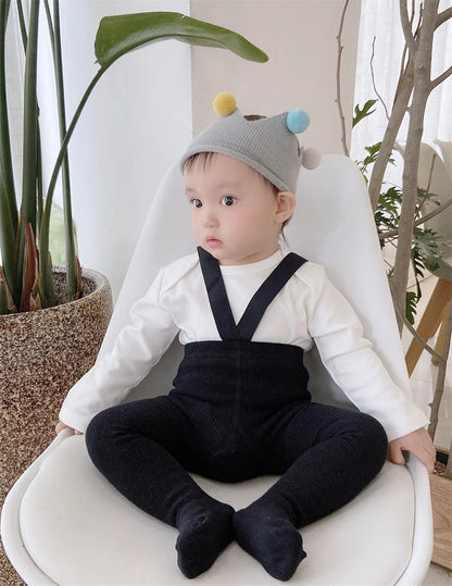 Baby Cute Knitted Tights Boys Girls Pantyhose Casual Suspender Tights Infant Toddler Autumn Spring Leggings Solid Color Clothing
