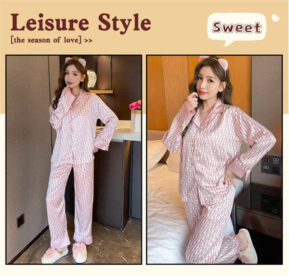 Women Casual Luxury Pajamas Thin Pajamas Female Sleepwear New Elegant Ladies Faux Silk Polyester Dots Pajama Sets Sexy Home wear