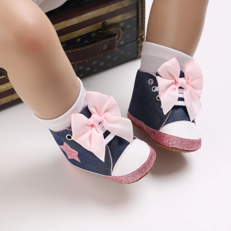 Lucky Blue Newborn Infant Toddler Boy Girl Casual Breathable Soft Cloth Bottom  Anti-slip PU Leather First Walkers Canvas Shoes