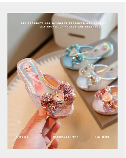 Disney Frozen Elsa Shoes For Girls Children Cartoon Princess Flats Kids Beach Home Shoes Inside Outside Slippers Size 26-36