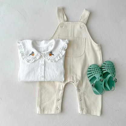 Children Clothes Suit Infant Baby Girls Clothing Set Long Sleeve Embroidered Shirt+ Denim Jumpsuit Autumn Spring Clothes Suit