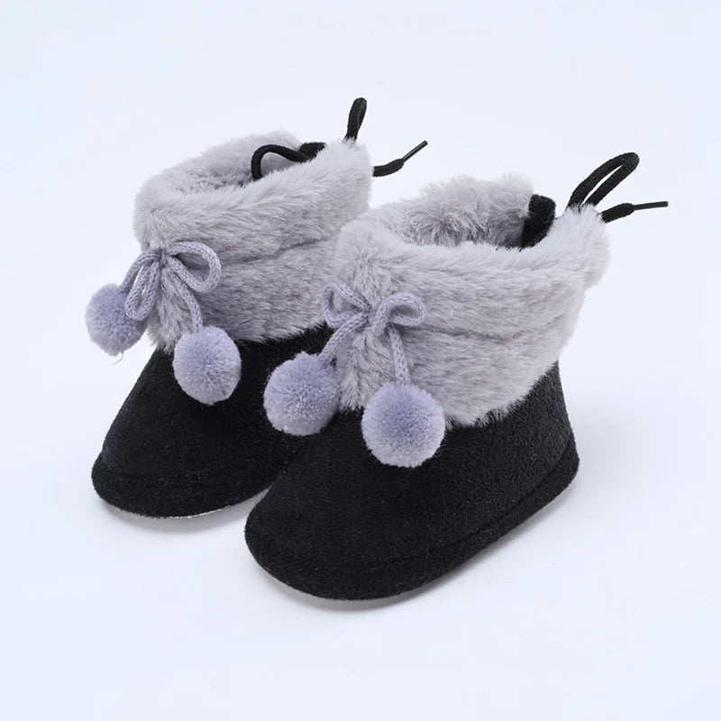 Winter Plus Velvet Snow Booties For Baby Warm Boots Shoes baby Girl Shoes Pompom Soft Sole Indoor Walking Shoe
