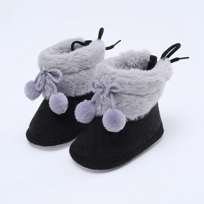 Winter Plus Velvet Snow Booties For Baby Warm Boots Shoes baby Girl Shoes Pompom Soft Sole Indoor Walking Shoe