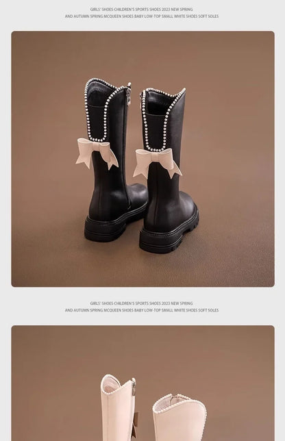 Long Boots for Girls and Children 2026 New Winter Long Leather Boots Princess Foreign Girls Plus Cashmere Shoes