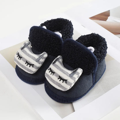 Winter Warm Newborn Baby Boy Girl Boots Cute Bear Soft Toddler Shoes First Walkers Anti-slip Booties Infant Fur Snow Boots 0-18M