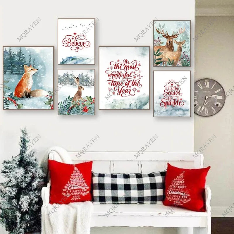 Holiday Décor Christmas Theme Posters Prints Nordic Wall Art Canvas Painting Pictures Home Room Decor Christmas Gifts