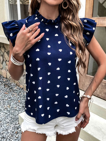 Fashion Chiffon Print Women's Shirt Casual Ruffle Short Sleeve Top Pink Chic Woman Blouse And Shirts Elegant Blouses Summer 2026
