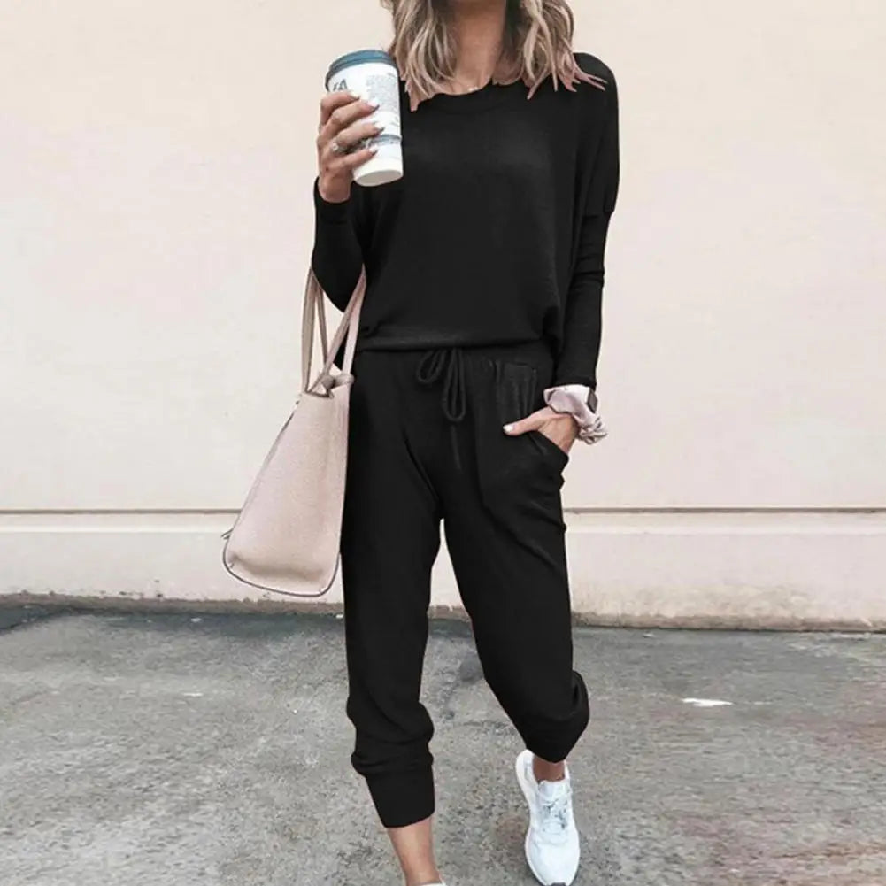 Women Autumn Casual Tracksuits 2026 Solid Color Loose Pullover Hoodies Two Piece Set Female Long Sleeve Tops Pants Sportswear