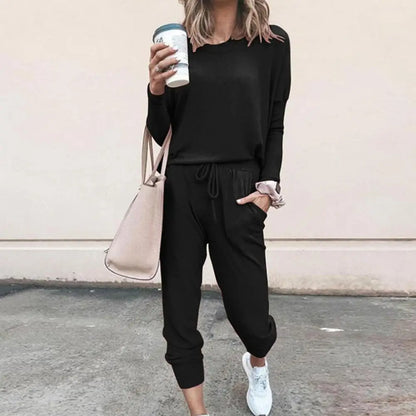 Women Autumn Casual Tracksuits 2026 Solid Color Loose Pullover Hoodies Two Piece Set Female Long Sleeve Tops Pants Sportswear