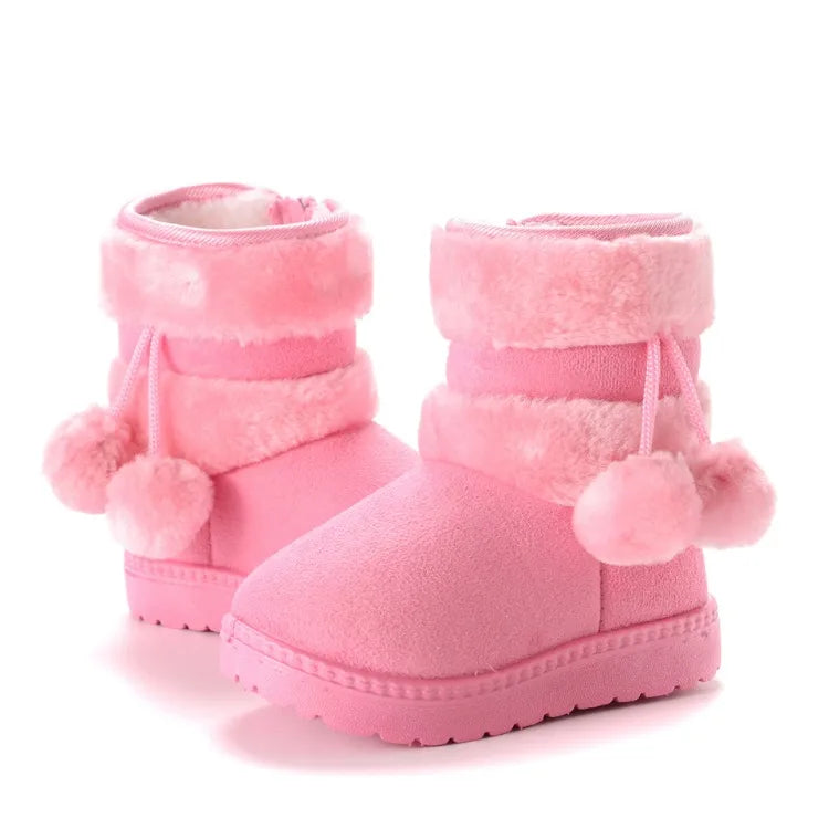 New Girls Snow Boots Winter Comfortable Thick Warm Kids Boots Lobbing Ball Thick Children Autumn Cute Boys Boots Princess Shoes