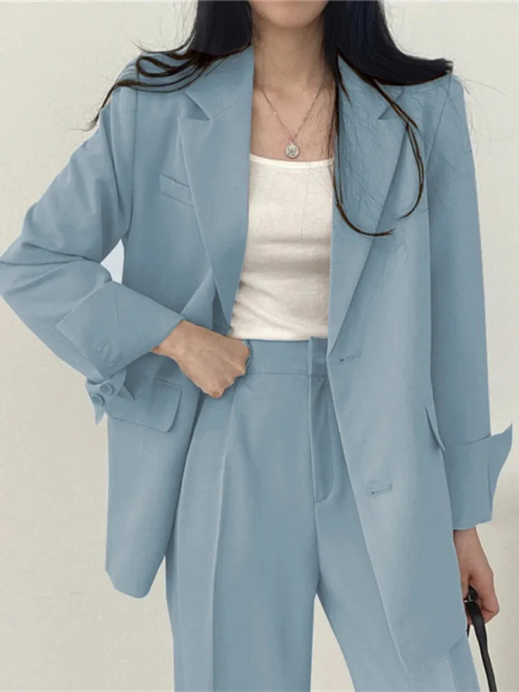 Korean Fashion Spring Women's Suits Casual Top Trousers 2 Piece Sets Women's Outfits Coats Slim Fit Blazers for Women Clothing