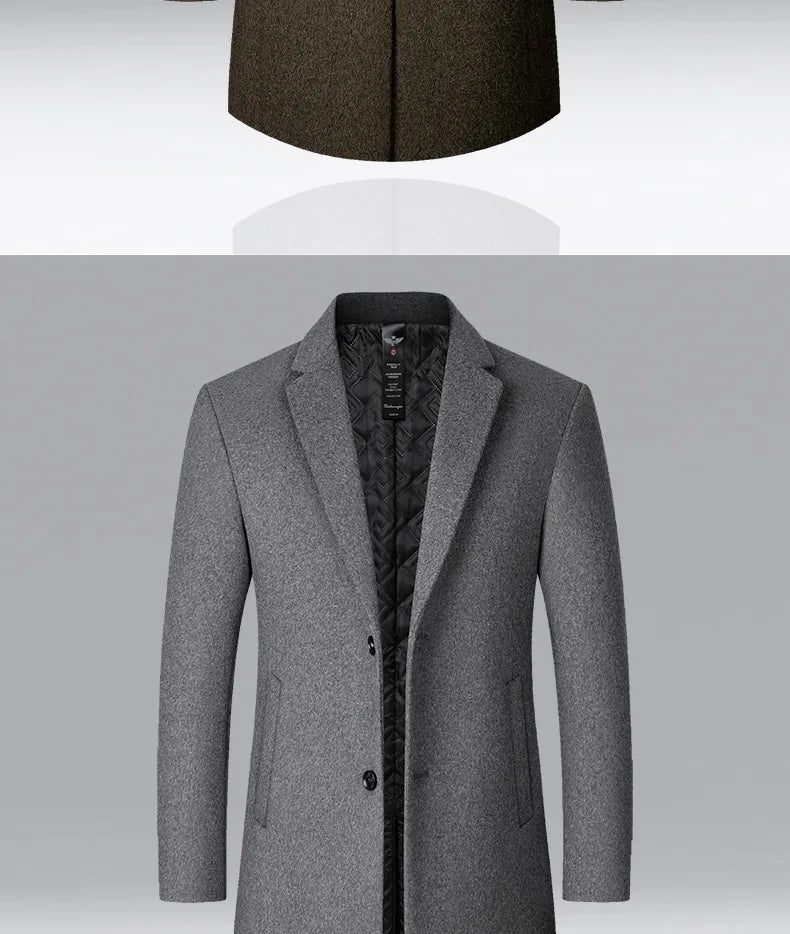 BROWON Brand Trench Coat Men Autumn and Winter New Solid Color Long Woolen Coat for Men Business Casual Windbreaker Men Clothing