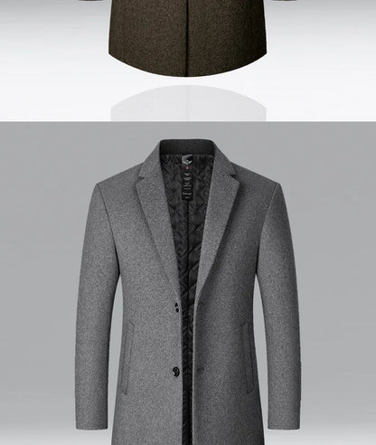 BROWON Brand Trench Coat Men Autumn and Winter New Solid Color Long Woolen Coat for Men Business Casual Windbreaker Men Clothing