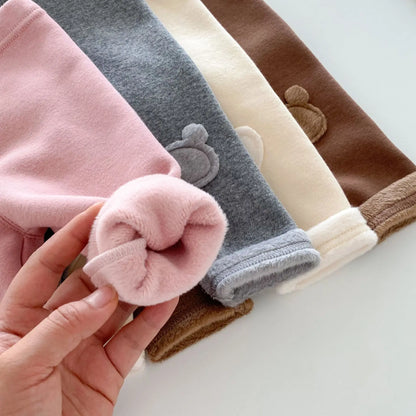 Girls Leggings 2026 Winter 0-5Y Children's Clothes Baby Girls Patch Plus Velvet Warm Pants Trousers