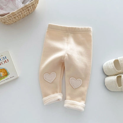 Girls Leggings 2026 Winter 0-5Y Children's Clothes Baby Girls Patch Plus Velvet Warm Pants Trousers