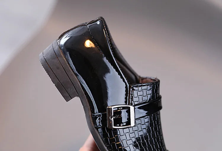 Boys Leather Shoes 2022 Spring Autumn Kids Performance Mary Janes Shoes for Party Wedding Shows Solid Black Slip-on Shoes