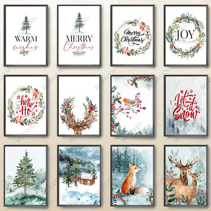 Holiday Décor Christmas Theme Posters Prints Nordic Wall Art Canvas Painting Pictures Home Room Decor Christmas Gifts