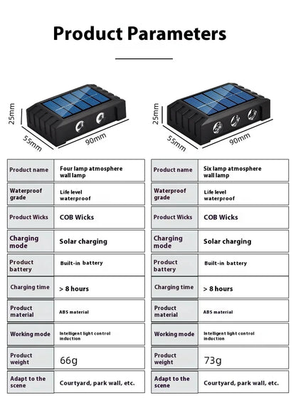 4/6/8/10LEDs Solar Wall Lamp Yard Street Decor Light Outdoor Waterproof Up and Down Luminous Lighting Garden Landscape Lamp