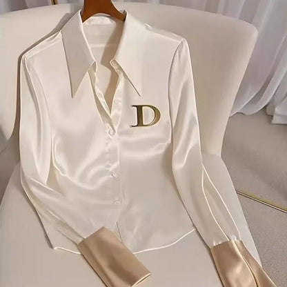 2026 White Shirt Female Design Sense Spring Autumn Fashion Letter Long Sleeve Shirts Tops Single-Breasted Blouse Coat Women