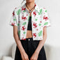 Women's Lapel Button Tank Tops Shirts Summer Casual Short Sleeve Shirts 3D Cherry Printed Women's Clothing Navel Exposed Shirts