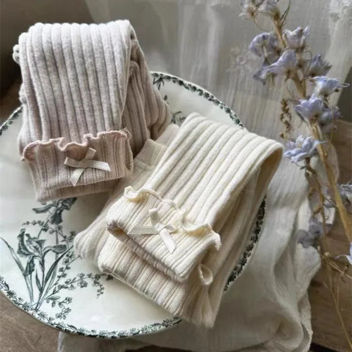 2025 Autumn New Baby Girl Ribbed Leggings Solid Tights For Infant Girl Cotton Casual Pants Toddler Versatile Slim Fit Trousers