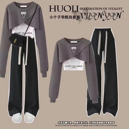 Spring and Autumn Set Women's 2026 Korean Loose Fashion Top Casual Work Pants Age Reducing Three Piece Set