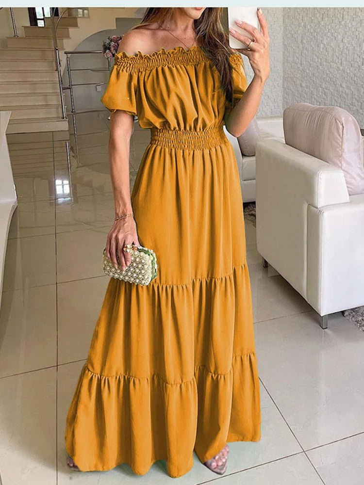 Summer Boho Red Dress Fashion Short Sleeve Beach Long Dress Casual Loose Elegant Holiday Party Dresses For Women Robe Femme 2025