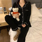 Korean Style Cute Pajama Woman Winter Autumn Sleepwear Lady Long Sleeve Tops Pants 2Piece Pajamas Solid Lingerie's Sets Nightwear