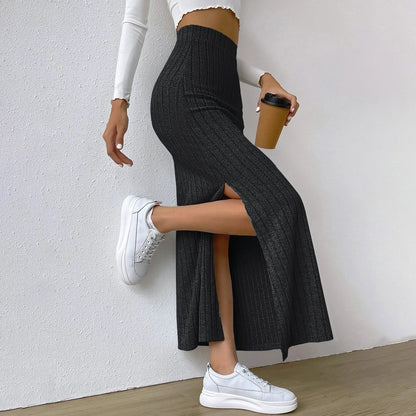 Solid Bodycon Ruched Knitted Long Skirt Women Sexy Black Elastic Elegant High Waist Mermaid Sheath Maxi Skirts Summer Streetwear