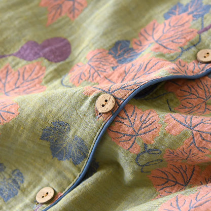 Japanese Spring and Autumn New Women's Pajama Set 100% Cotton Vintage Long Sleeved Pants Two Piece Set for Home Furnishings