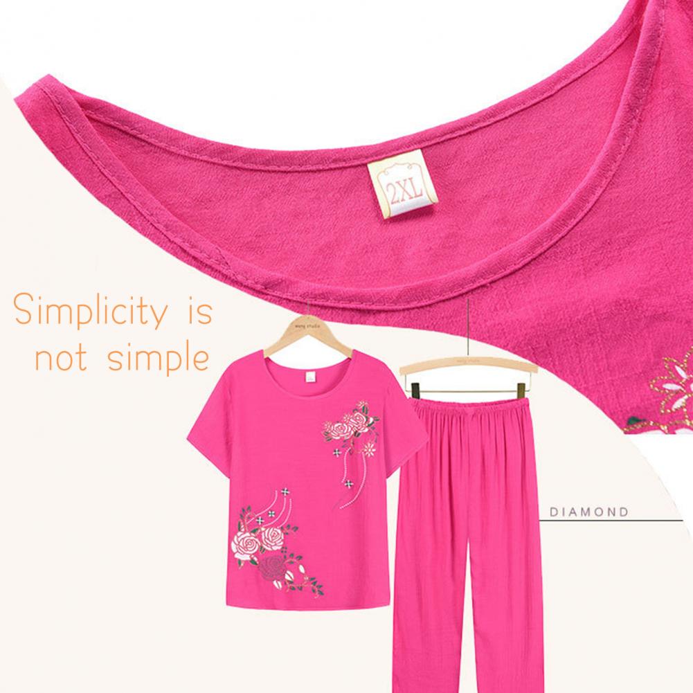 New Arrival Female Pajamas Set Sleepwear Women Cotton Print Flower Pyjamas Summer Loose Nightwear Home Large XL-4XL