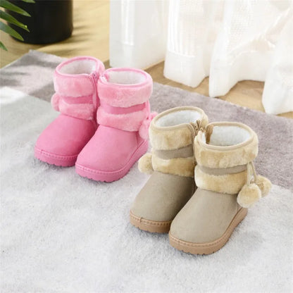 New Girls Snow Boots Winter Comfortable Thick Warm Kids Boots Lobbing Ball Thick Children Autumn Cute Boys Boots Princess Shoes
