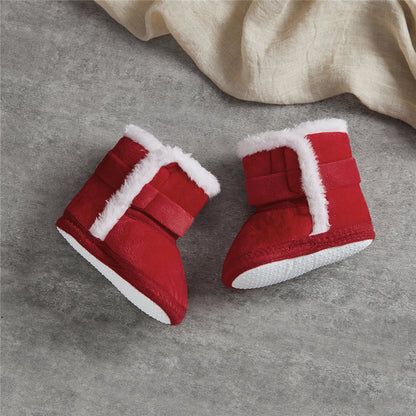 Suefunskry Newborn Baby Winter Snow Boots Contrast Color Ankle Boots Warm Plush Heart Wings Baby Walking Shoes for Toddler 0-18M