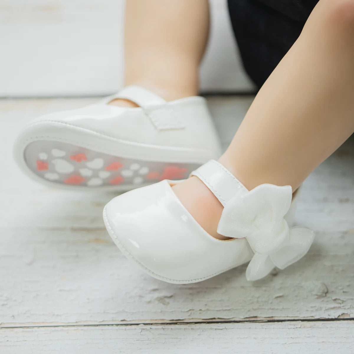 Newborn Baby Shoes Baby Boy Girl Shoes Girl Classic Bowknot Rubber Sole Anti-slip PU Dress Shoes First Walker Toddler Crib Shoes