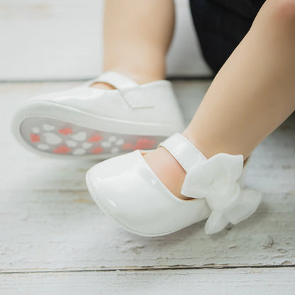 Newborn Baby Shoes Baby Boy Girl Shoes Girl Classic Bowknot Rubber Sole Anti-slip PU Dress Shoes First Walker Toddler Crib Shoes