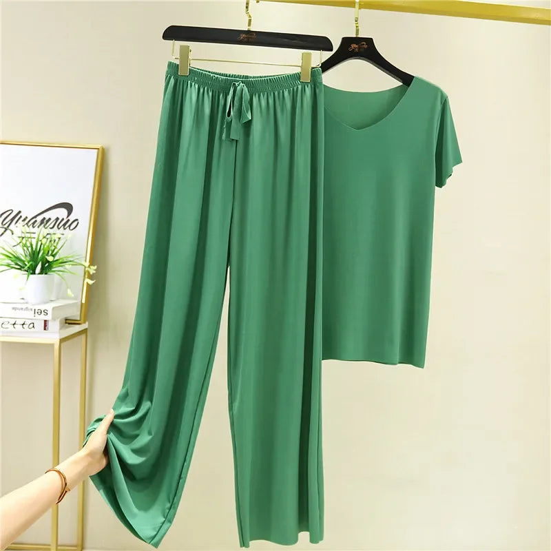 Female Home Clothes 2 Pieces Set Lady Home Suit Summer Women Lounge Wear Autumn Loose Home wear Suit for Women Pajamas Pants Set