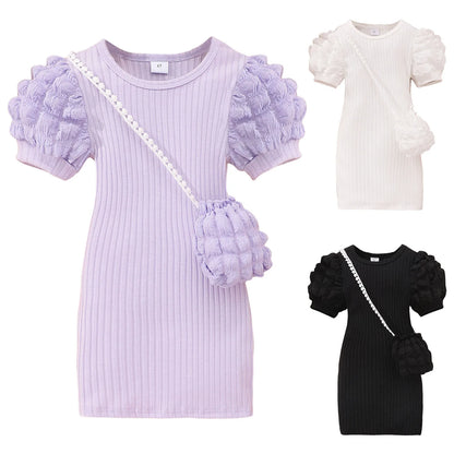 2026 Midi Dress Kids Girl Clothes Summer Short Sleeve Baby Girl Bodycon Dress Party Children Wrap Tight Dress 3 4 5 6 7 8 Years