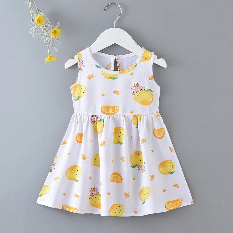 Casual Baby Girl Vest Cotton Infant Dress Toddler Sleeveless A-Line Pleated Kids Clothes Mini Princess Dress