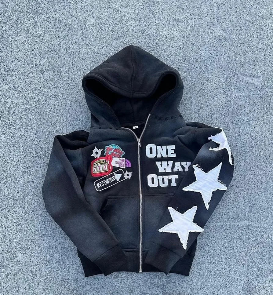 Harajuku Hip Hop High Street embroidery zipper hoodie men Y2k 2026 fall new jacket American retro punk oversized sweatshirt