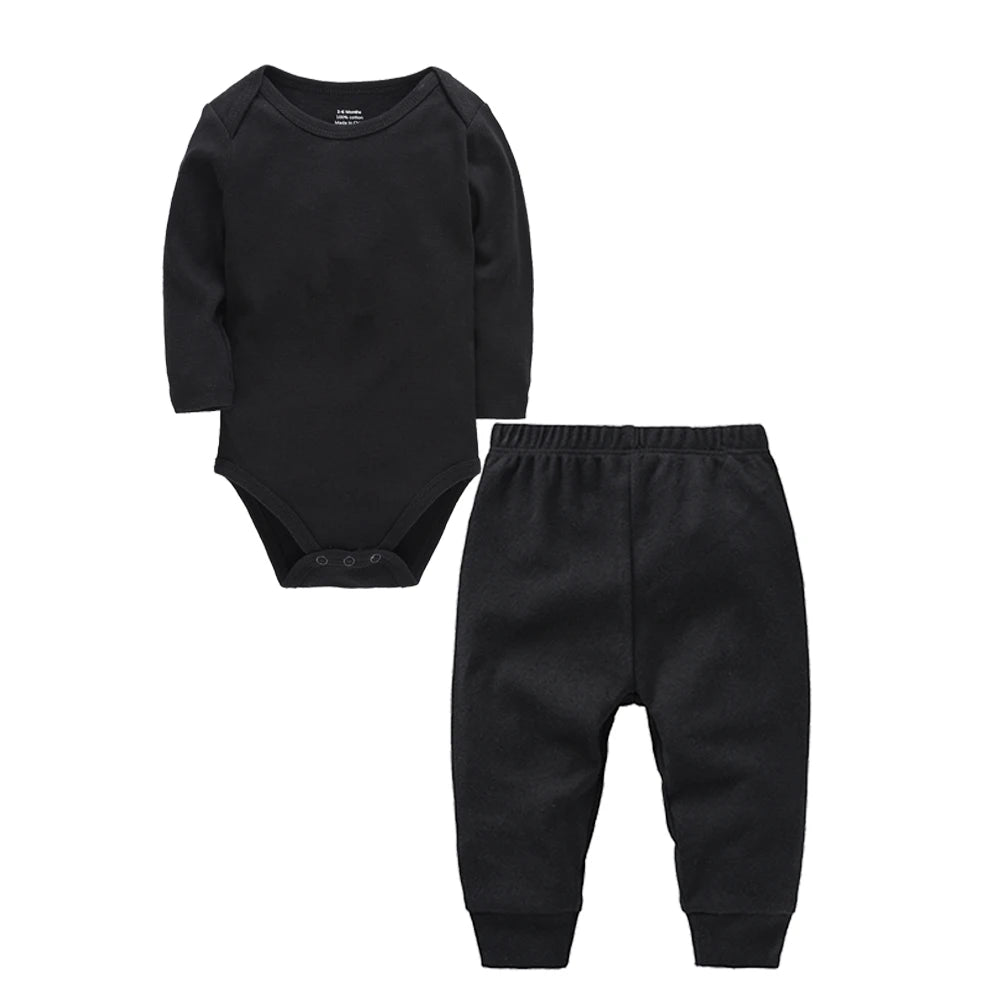 Muslin Plain 2 Pieces Baby Clothing Set Baby Boys Romper With Pants Black Grey White Kids Jumpsuit Blank For Newborn Gift Set