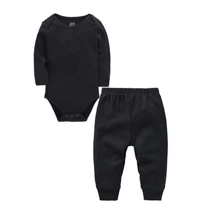Muslin Plain 2 Pieces Baby Clothing Set Baby Boys Romper With Pants Black Grey White Kids Jumpsuit Blank For Newborn Gift Set