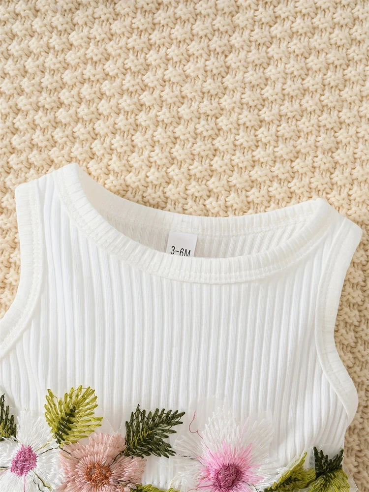 Newborn 2026 Baby Girls Dress Summer Waist Flower Vest Sleeveless Short Top Sweet Girl Lace Mesh Dress