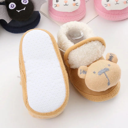 Winter Newborn Baby Boots Shoes Cute Cartoon Boy Girl Toddler Plush Snow Booties Warm Infant Crib Shoes Infant First Walkers