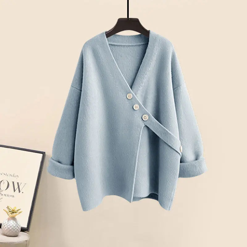 Women's Spring Autumn New Casual Matching Set Korean Elegant Irregular Knit Sweater+ Loose Wide Leg Pants Two Piece Female Suit