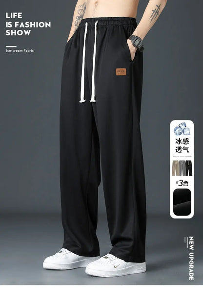 Spring Summer Men Oversize Casual Pants Fashion New Male Drawstring Elastic Waist Solid Loose Sports Wide Leg Straight Trousers